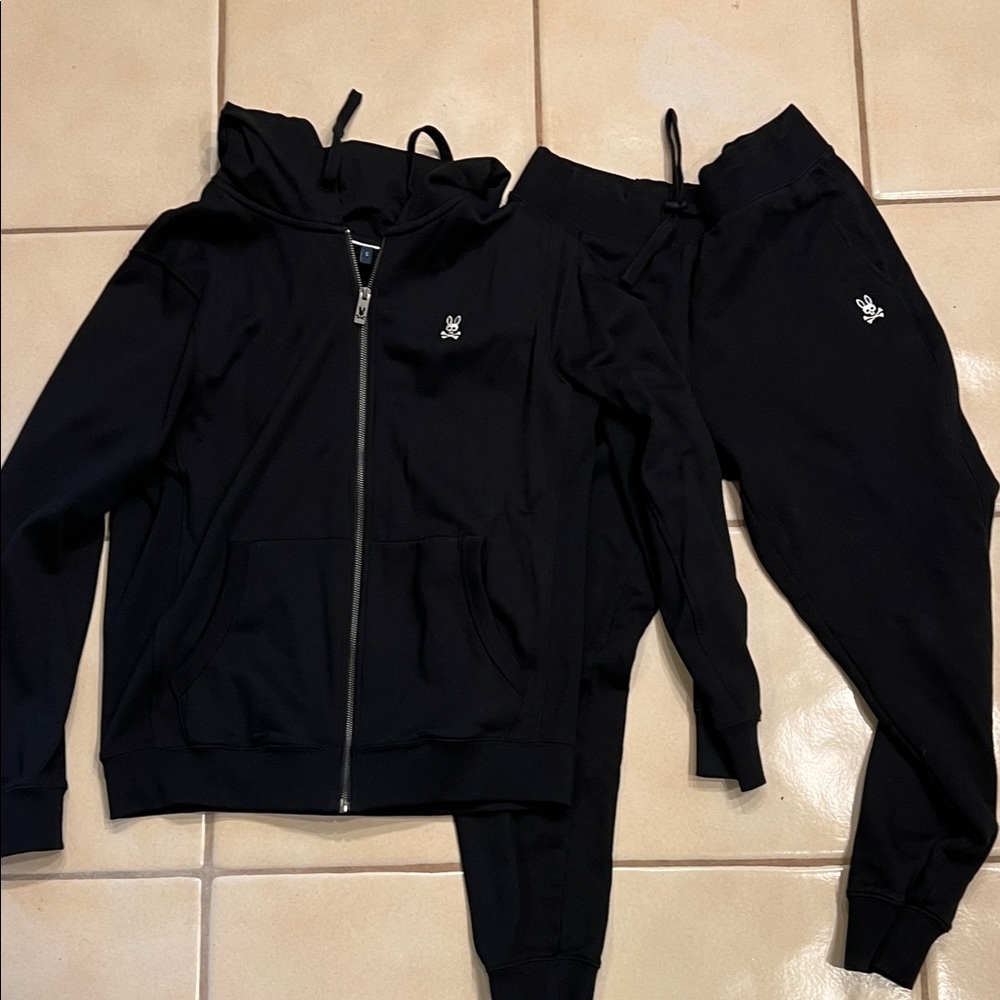 MEN'S PSYCHO BUNNY CLASSIC FRENCH TERRY ZIP HOODIE - BLACK and matching joggers